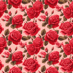 ed rose on bright pink background semaless pattern. Generative AI 1