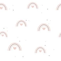 Pastel colored seamless pattern with hand drawn rainbows