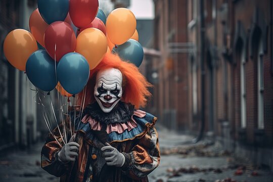 Outdoor portrait of scary clown