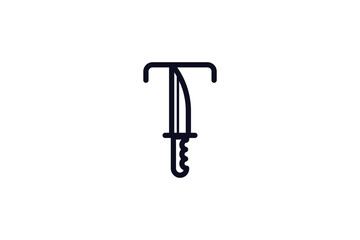 Creative logo design designated to construction company or workshop. This logo design depicts a knife shaped like the letter T. 