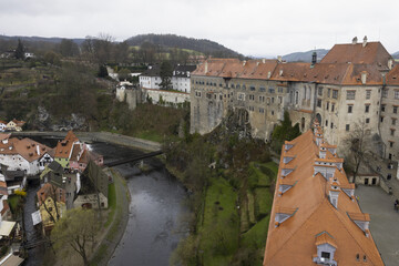 Fototapeta na wymiar The medieval town of Cesky Krumlov is visited by a large number of tourists in Bohemia.