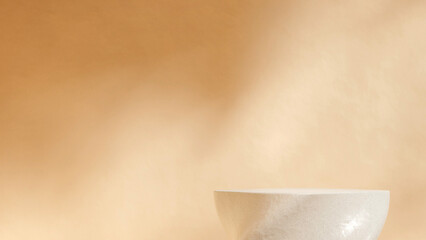 empty scene natural ceramics texture podium in landscape yellow minimal wall, 3d render