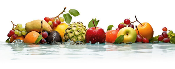 Fototapeta na wymiar Mixed fresh fruits in the water. generative ai
