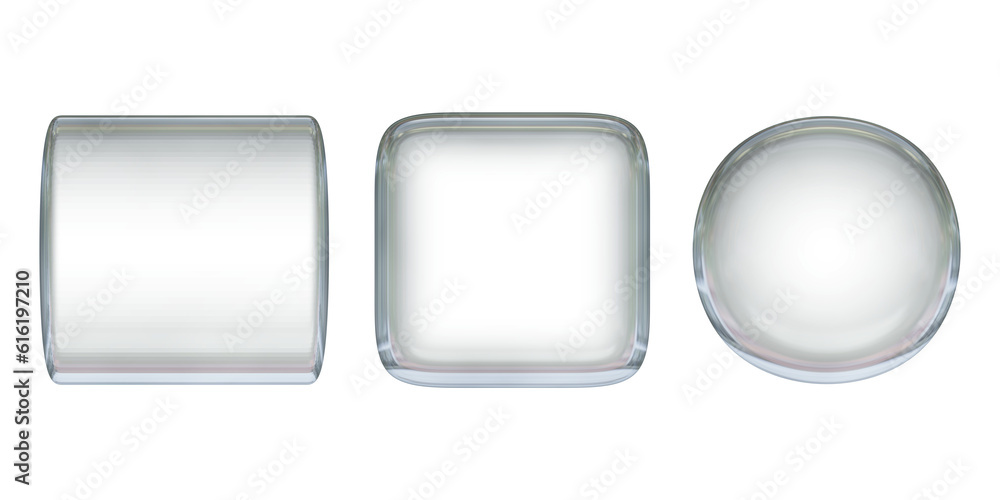 Poster glass buttons or transparent glossy round shapes in 3d rendering
