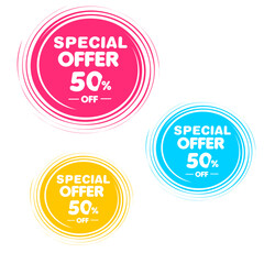 Special offer tag for online stores. Design element . red , pink ,blue tags for offers.