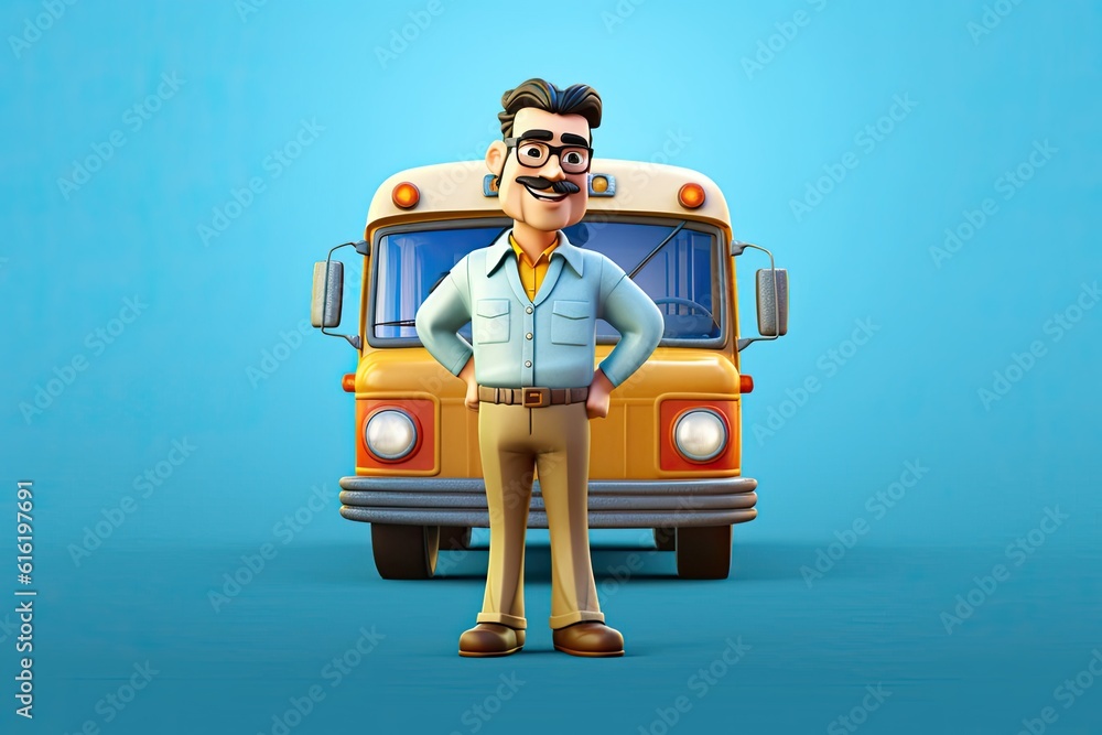 Poster caucasian man bus driver handsome backdrop with copy space generative ai