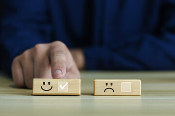 Customers show ratings with happy icons. customer satisfaction survey concept copy space	
