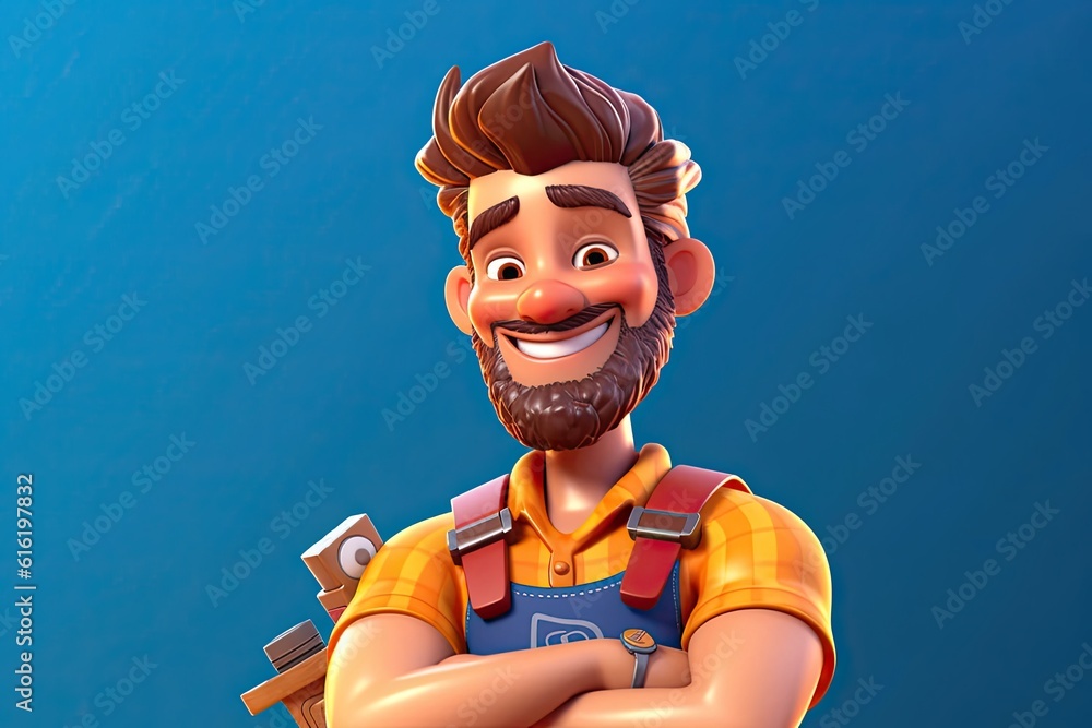 Poster caucasian man carpenter good looking backdrop with copyspace generative ai