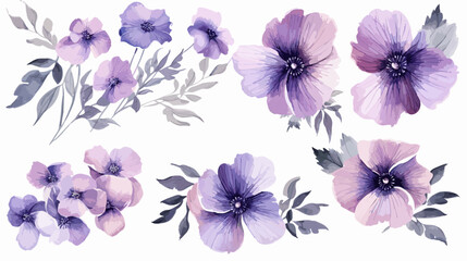 Purple Watercolor Blooms: Vector Illustration of Vibrant Floral Beauty