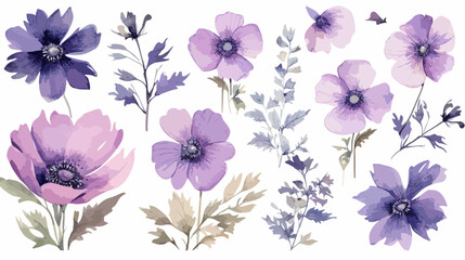 Purple Watercolor Blooms: Vector Illustration of Vibrant Floral Beauty