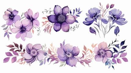 Purple Watercolor Blooms: Vector Illustration of Vibrant Floral Beauty