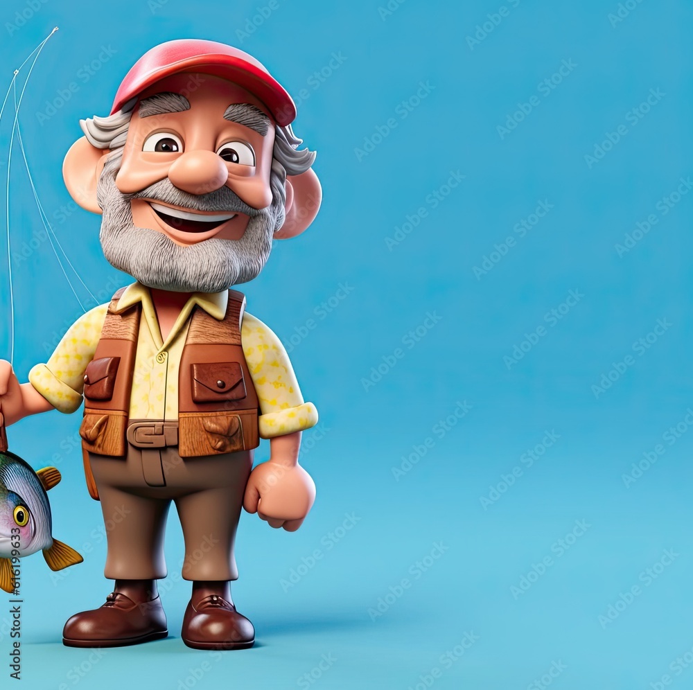 Poster caucasian man fisherman handsome backdrop with copy space generative ai