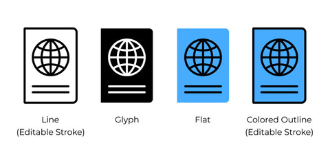 Obraz premium Passport vector icon set for website design, app, ui, isolated on white background. Vector illustration.