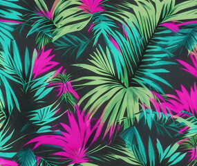 summer abstract pattern with leaves, tropical dark floral background, generated by AI