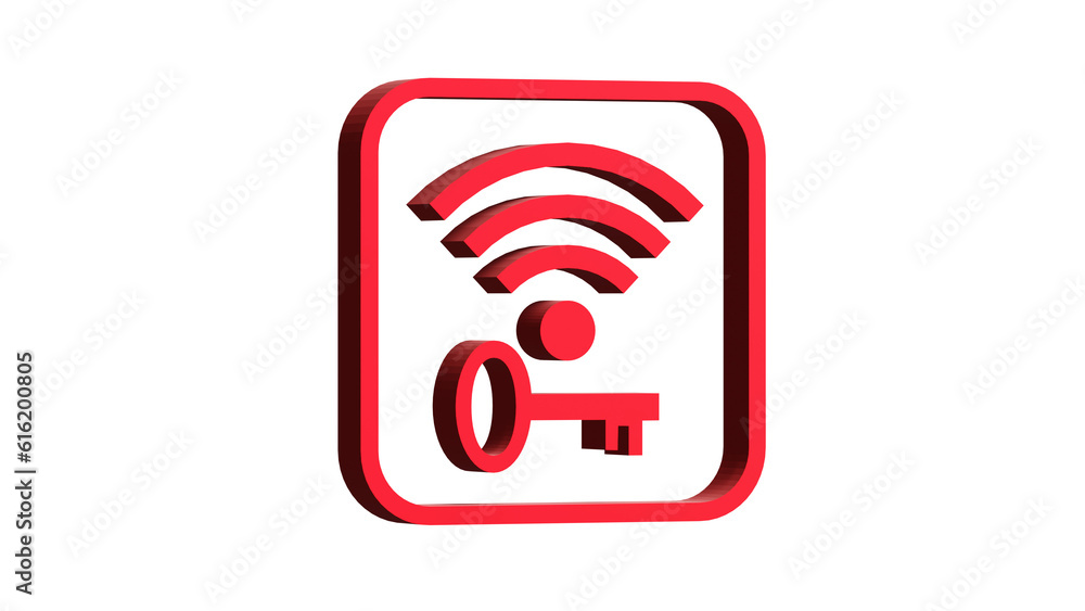 Poster 3d red icon wifi key web and mobile isolated on white. png transparent background