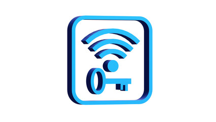 3D BLUE ICON WIFI KEY WEB AND MOBILE ISOLATED ON WHITE. PNG TRANSPARENT BACKGROUND