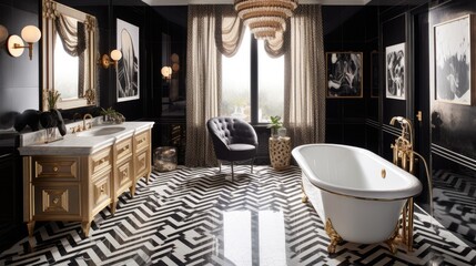 A sumptuous bathroom that exudes glamour and sophistication. Generative AI