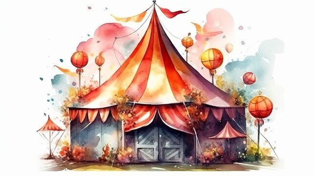 Circus tent in watercolor style. Generative AI.