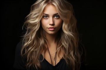 Fototapeta premium Generative ai portrait of beautiful blond woman on gradient background