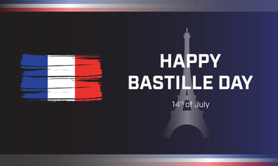 Happy Bastille Day background design with French flag and Eiffel tower. Vector illustration