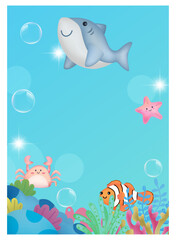 Cute Ocean Fish Theme Invitation Template. baby shark