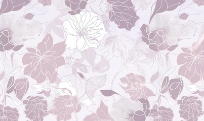  a floral wallpaper pattern with pink and white flowers on a light purple background with white and gray leaves and flowers on a light purple background.  generative ai