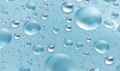  a close up of water droplets on a blue surface with a light blue sky in the back ground and a light blue sky in the back ground.  generative ai