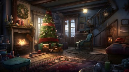 Obraz na płótnie Canvas christmas tree in the living room generative art