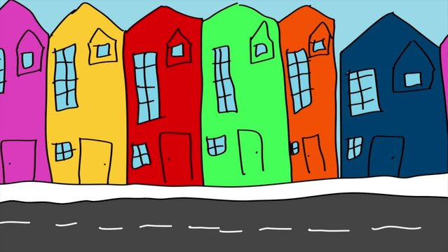 Animated video with a city background  , doodle art 