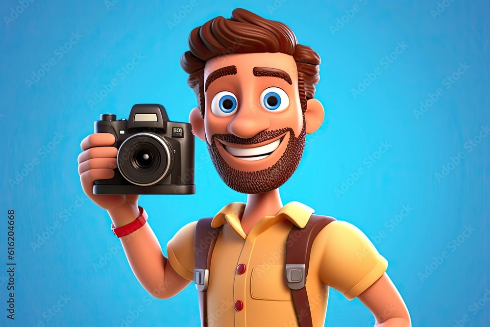 Poster caucasian man vlogger handsome backdrop with copy space generative ai