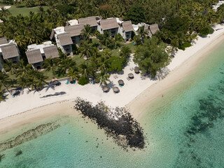Fototapeta na wymiar Aerial view: beautiful beach and ocean, Mauritius island
