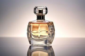 Elegant transparent bottle perfume on white background. Genaretive Ai