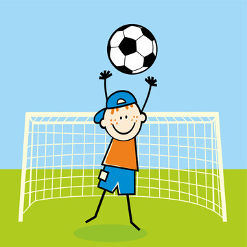 boy and soccer ball, football, goalkeeper, keeper, vector illustration

