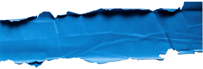 Torn paper. A strip of blue paper with torn edges. Isolated on transparent background. KI.