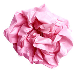 Paper. A ball of crumpled, pink paper. Isolated on transparent background. KI.