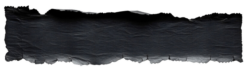 A strip of long, torn, black paper. Isolated on transparent background. KI.