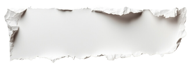 Torn paper. A strip of long, torn, white paper. Isolated on transparent background. KI.