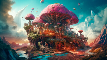 A wild and colorful fantasy journey through a surreal dreamlike landscape. V4.