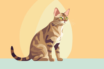 Fototapeta na wymiar Hand-drawn cartoon Bengal cat flat art Illustrations in minimalist vector style