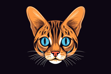 Fototapeta na wymiar Hand-drawn cartoon Bengal cat flat art Illustrations in minimalist vector style