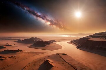 Fototapeta na wymiar sunset in the desert generating by ai technology