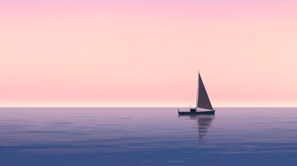 Boat at sea, minimalist style, early morning
