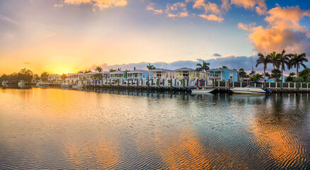 Tropical landscape panorama at sunrise, in Key West, Florida. - 616207629