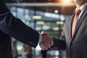 Business handshake on background. Success and teamwork concept.Business people shaking hands.