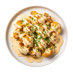 Delicious Plate of Roasted Cauliflower with Cheese Sauce on a Transparent Background.