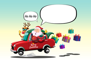 Obraz na płótnie Canvas Santa Claus drives a automobile to deliver Christmas presents to children around the world.