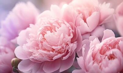  a close up of a bunch of flowers with pink flowers in the middle of the picture and a blurry background behind the flowers is a soft focus.  generative ai