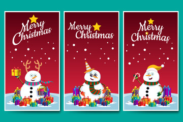 Fototapeta premium Christmas and New Year background banner. Snowman with Giftbox and ornament.