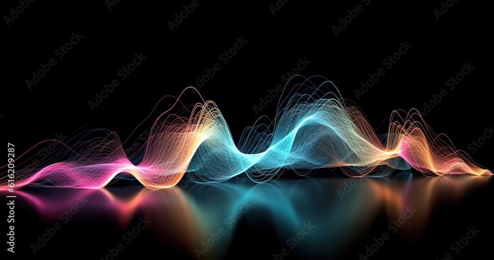 Poster sound waves oscillating with the glow of light, abstract technology background..