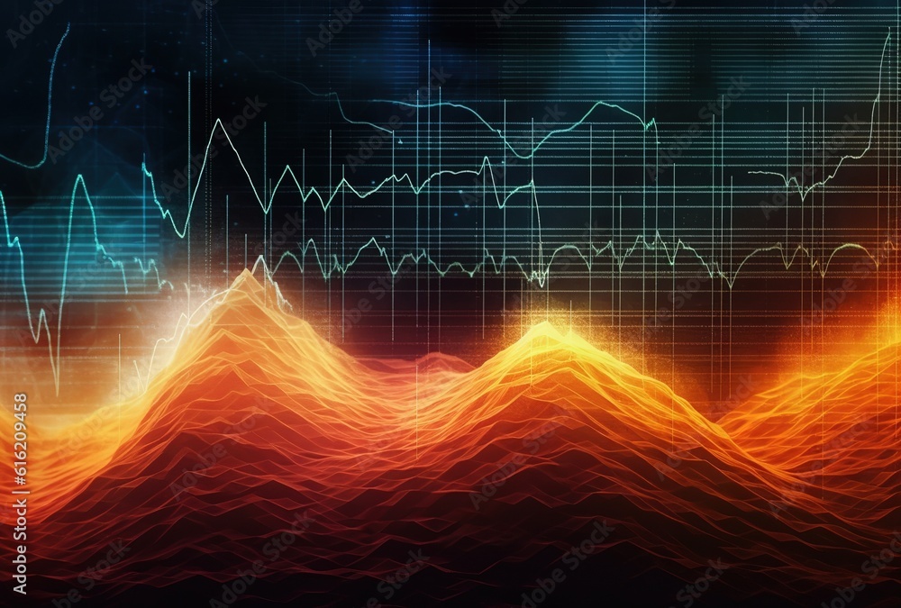 Poster sound waves oscillating with the glow of light, abstract technology background..